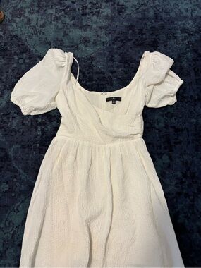 Lulu's Ivory Textured Puff-Sleeve Mini Dress